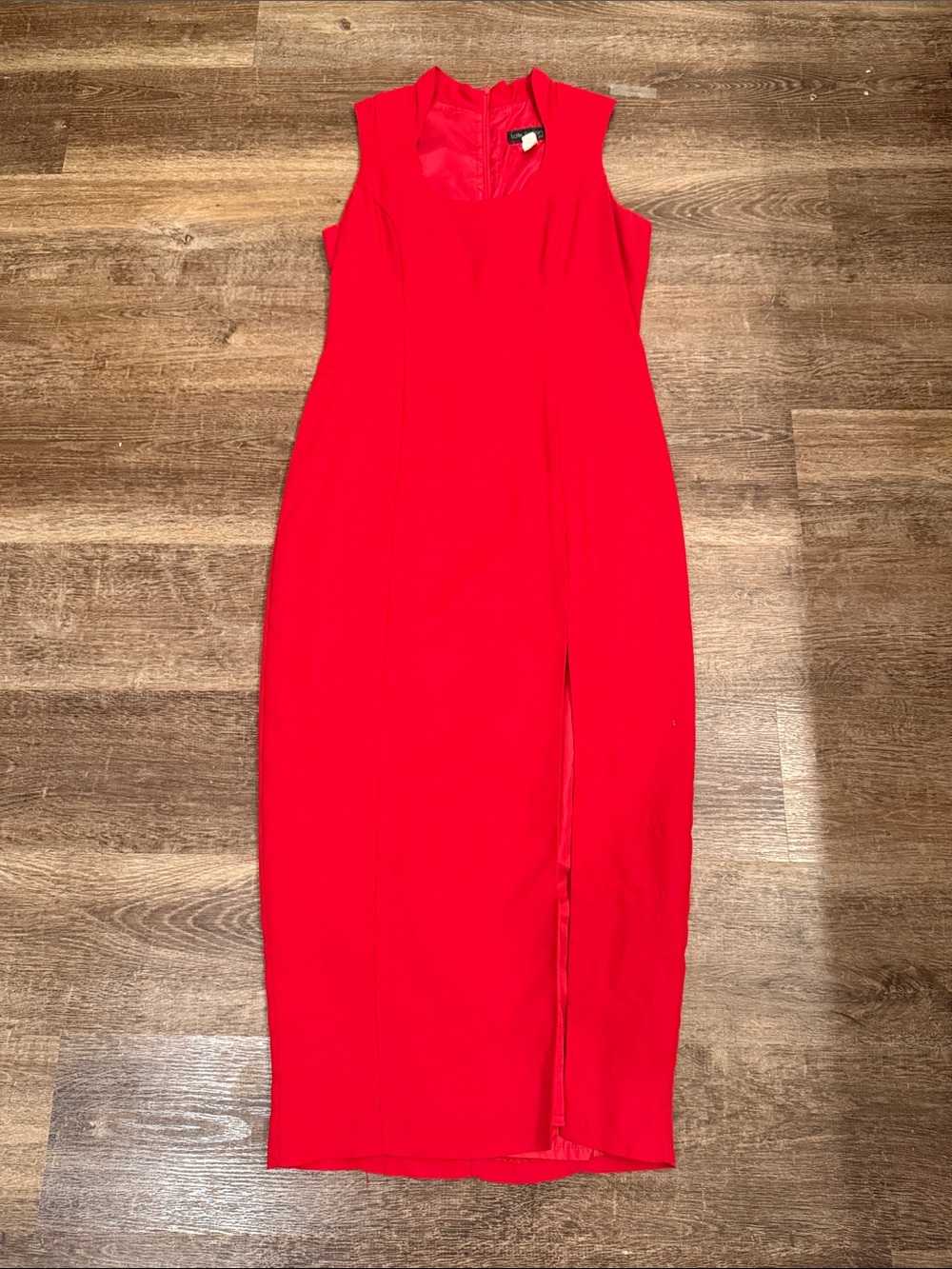 Vintage Late addition Sleeveless Red Midi Sheath Dress with Front Slit